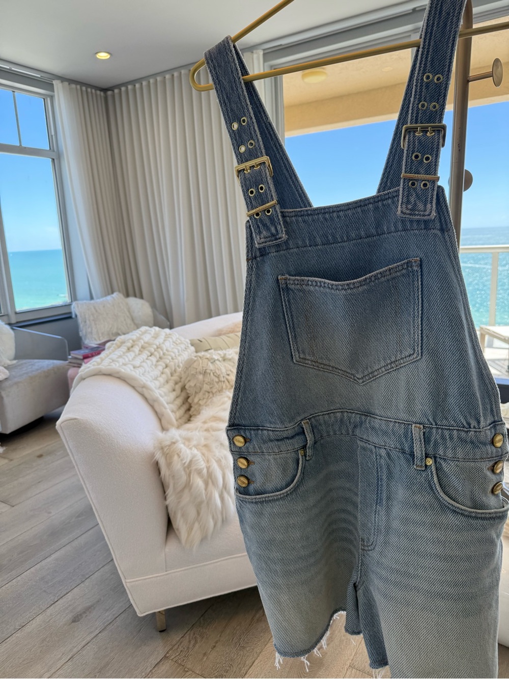 GANNI Light Blue Denim Short Overalls - Women Jeans - Picture 4 of 9